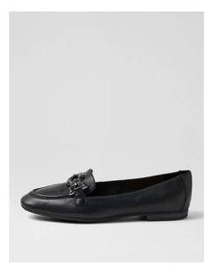 Umaya D Black Leather Flat Shoes