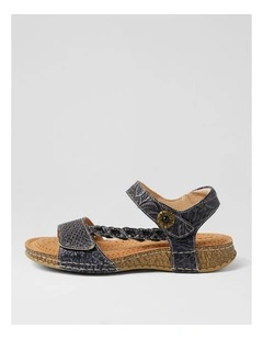 Petras Black Embossed Leather Strappy Sandals