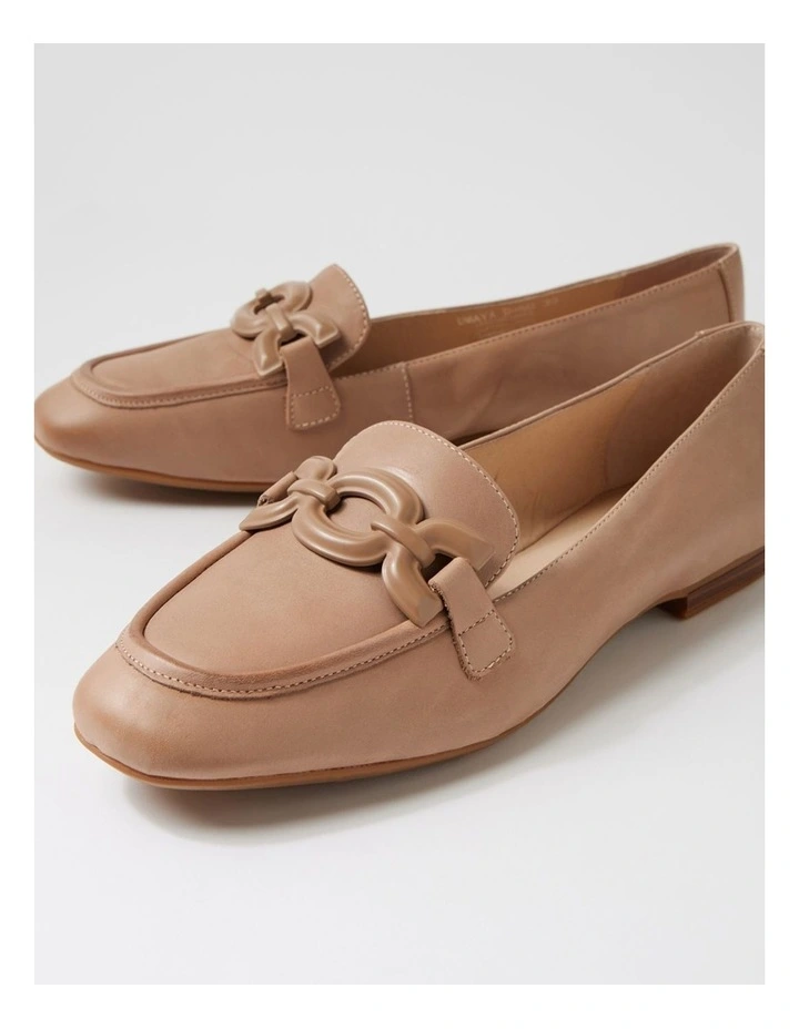 Umaya D Taupe Waxy Leather Flat Shoes image 5