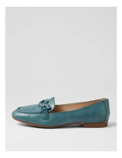 Umaya D Blue Waxy Leather Flat Shoes
