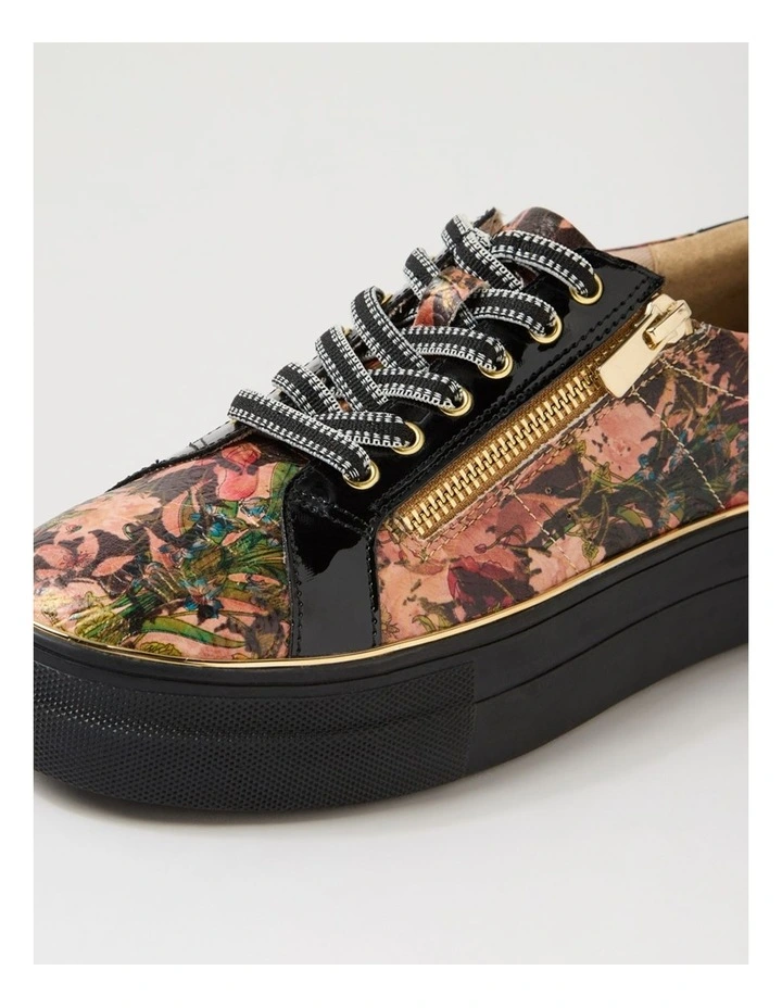 Skelos Cafe Floral Emboss Black Patent Pu Sneakers image 5