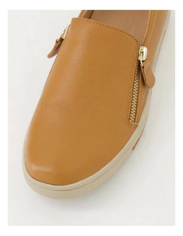 Bellisa Dark Tan Almond Leather Sneakers image 4