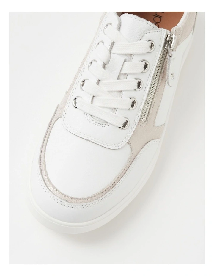 Zulie White Almond Silver Scratch Leather Sneakers image 4