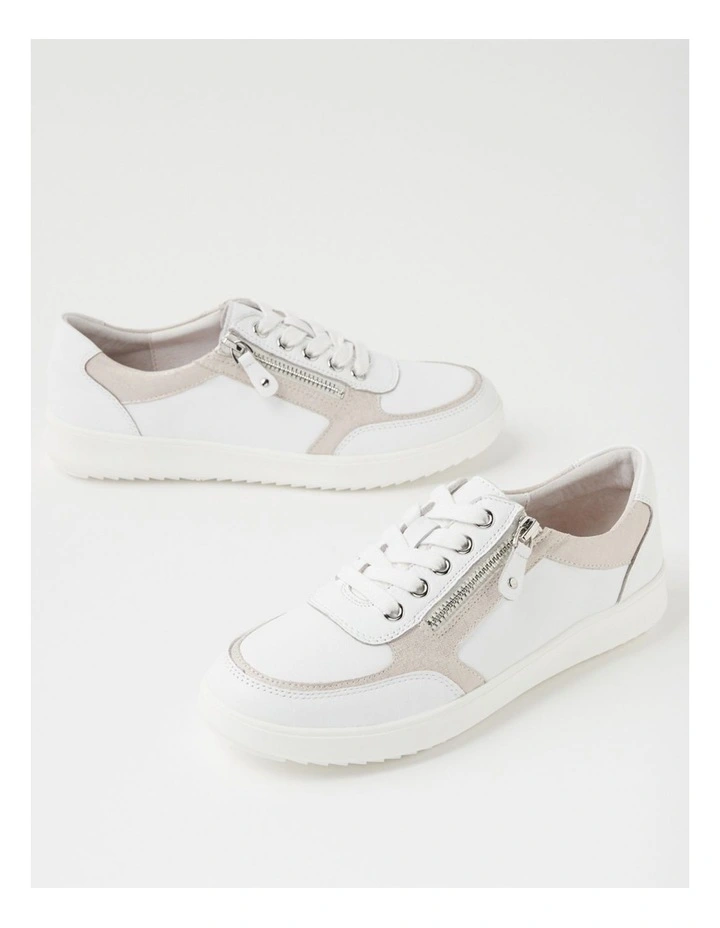 Zulie White Almond Silver Scratch Leather Sneakers image 5