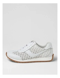 Diwa White Leather Woven Sneakers