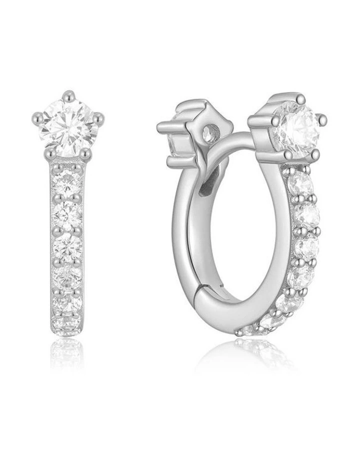 Silver Sparkling Pave Huggie Hoop Earrings image 1
