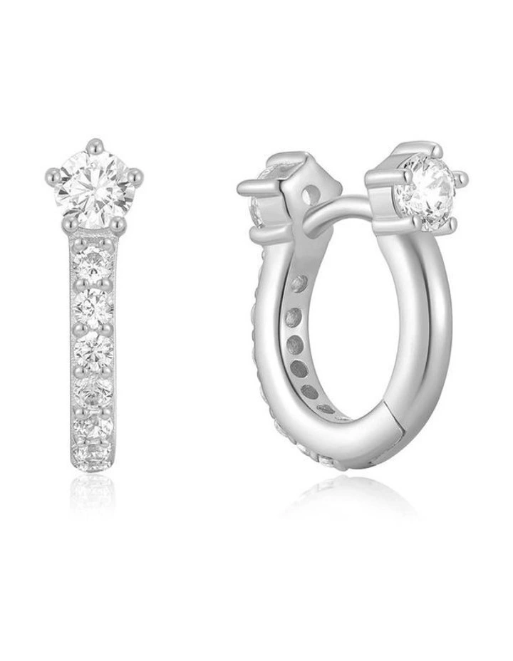 Silver Sparkling Pave Huggie Hoop Earrings image 3