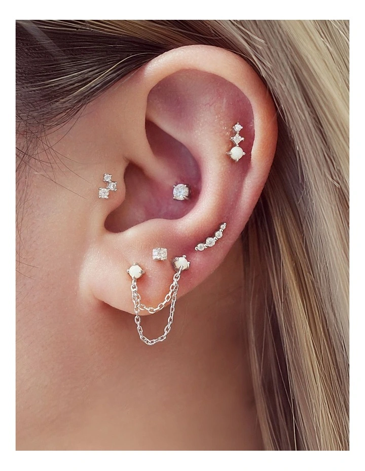 Silver Bezel Beaded Stone Stud Earrings image 2