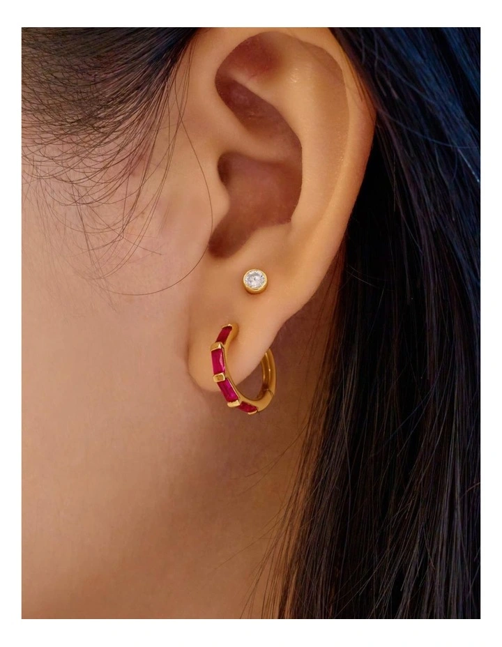 Crimson Huggie Hoop Earrings image 2