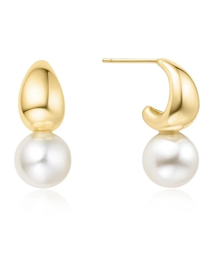 Gold Pearl Dome Hoop Earrings image 1