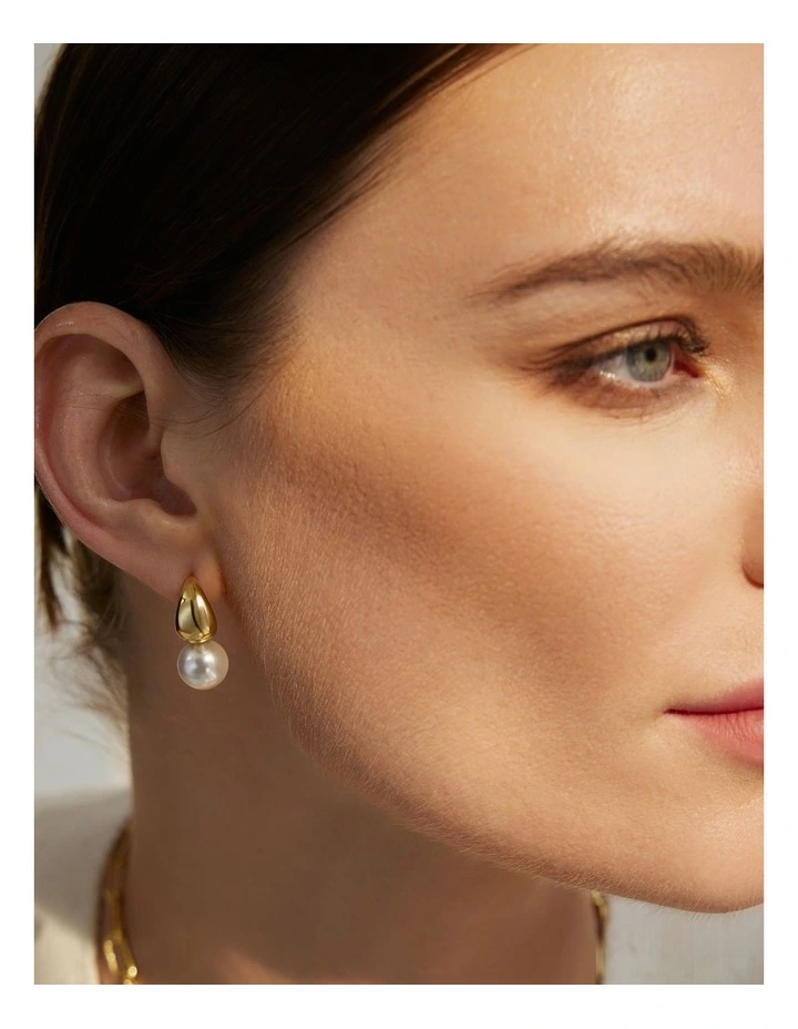 Gold Pearl Dome Hoop Earrings image 2