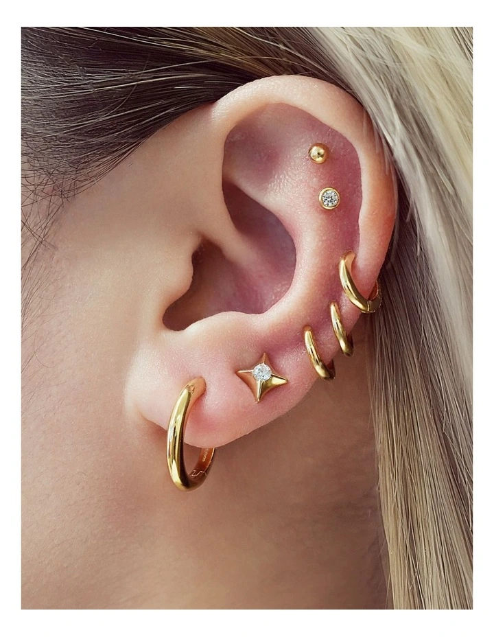 Gold Tube Small Huggie Hoop Earrings image 2
