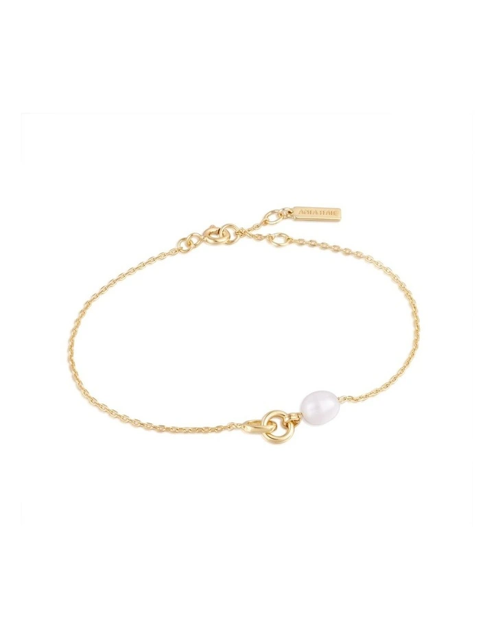 Gold Pearl Link Chain Bracelet image 1