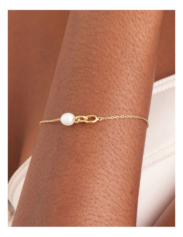 Gold Pearl Link Chain Bracelet image 2