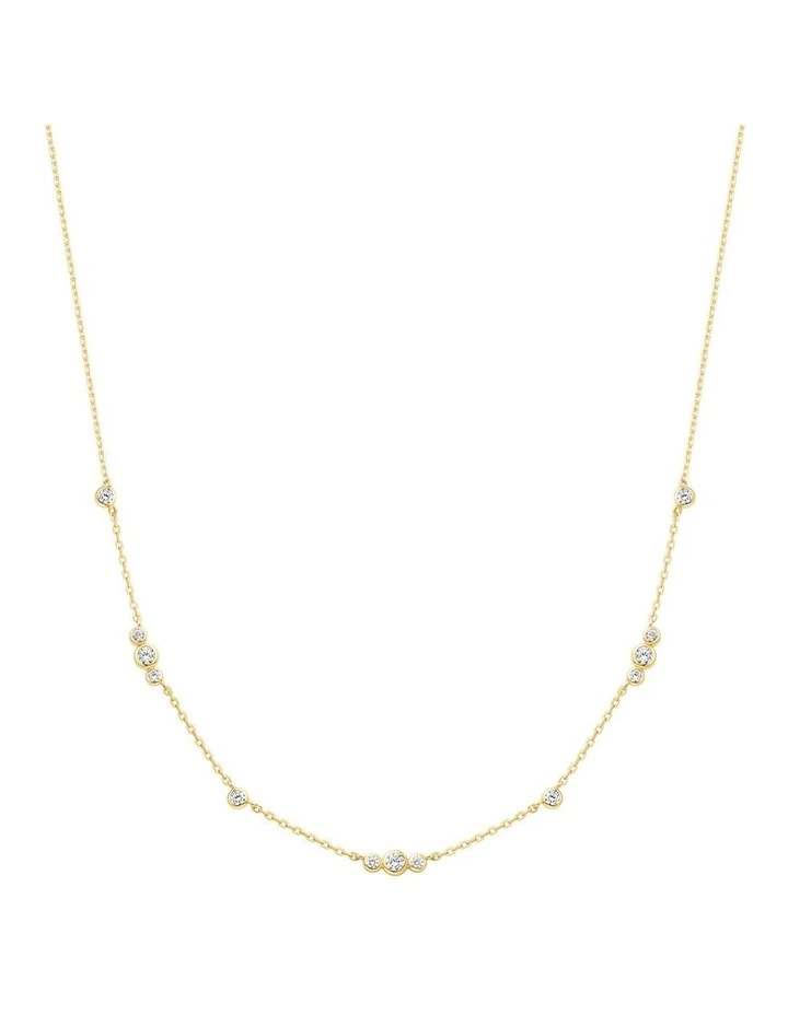 Gold Sparkling Bezel Cubic Zirconia Station Necklace image 1