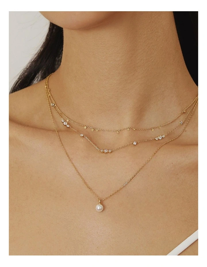 Gold Sparkling Bezel Cubic Zirconia Station Necklace image 2