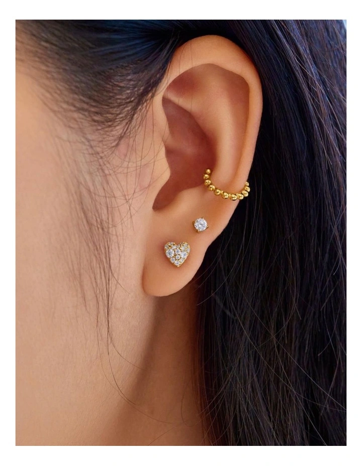 Gold Pave Heart Stud Earrings image 2