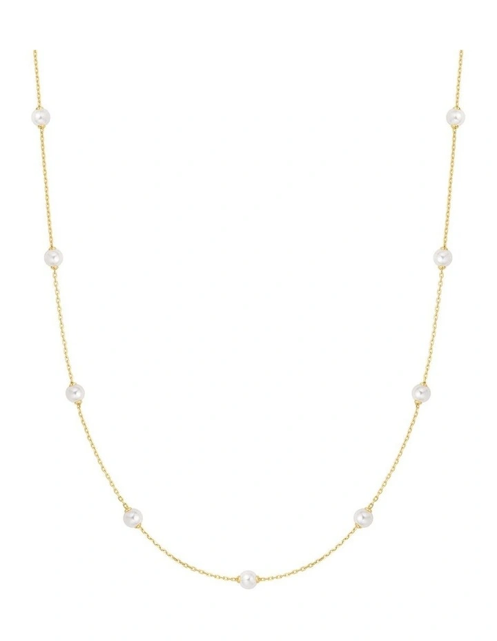 Gold Shell Pearl Station Chain Necklace image 1
