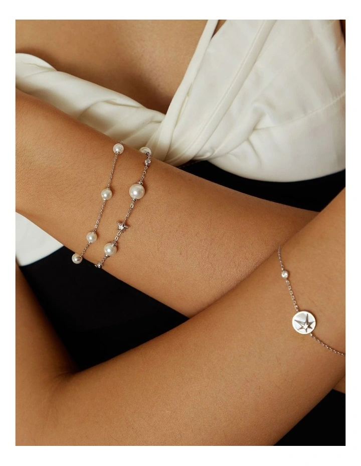 Silver Pearl Station Bracelet image 2