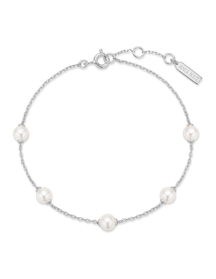 Silver Pearl Station Bracelet image 3