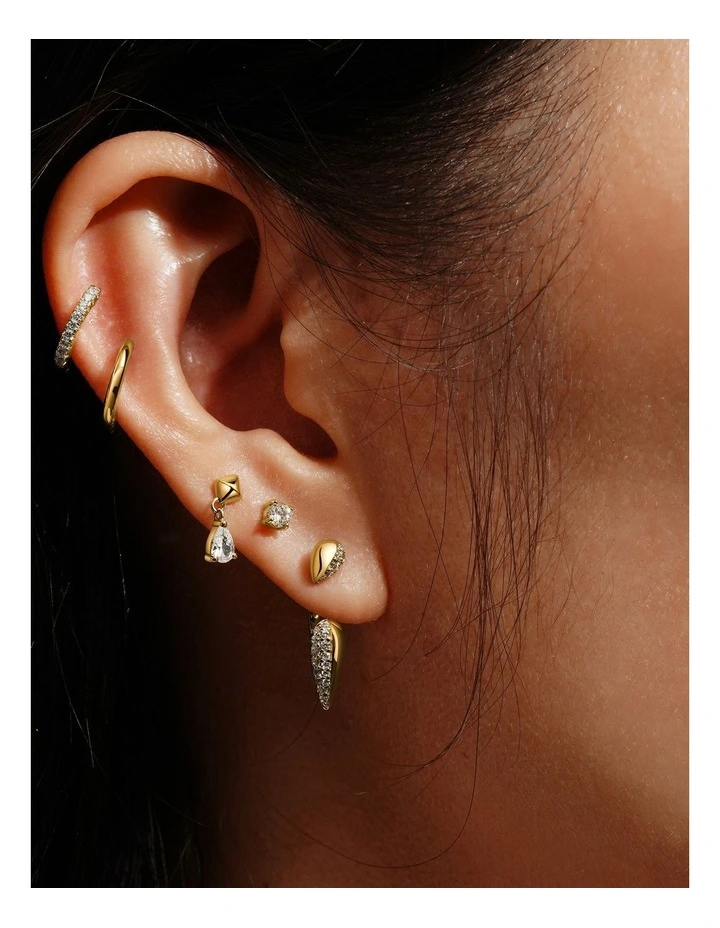 Gold Pyramid Dangle Threaded Stud Earrings image 1