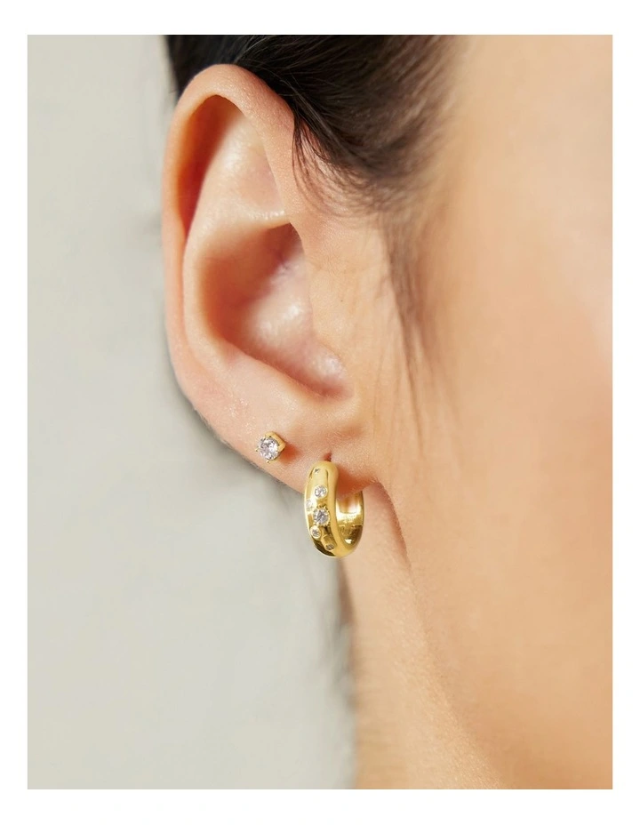 Gold Small Chubby Sparkling Huggie Hoop Earrings image 1