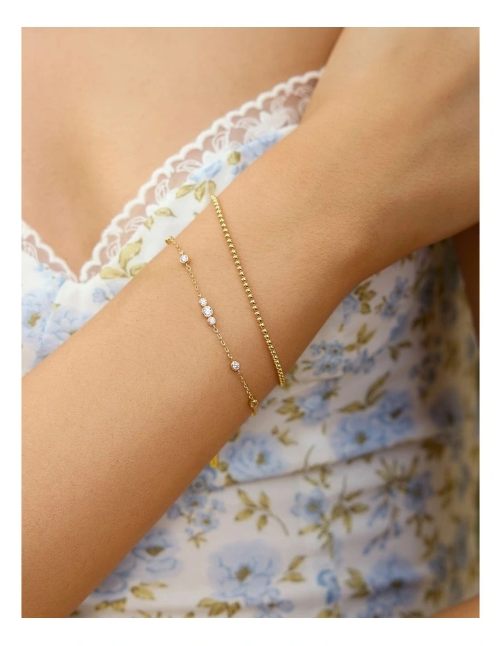 Gold Sparkling Bezel Cubic Zirconia Station Bracelet image 2