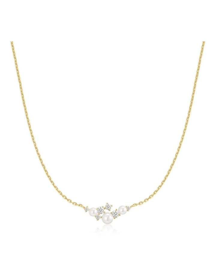 Gold Shell Pearl Cluster Necklace image 1