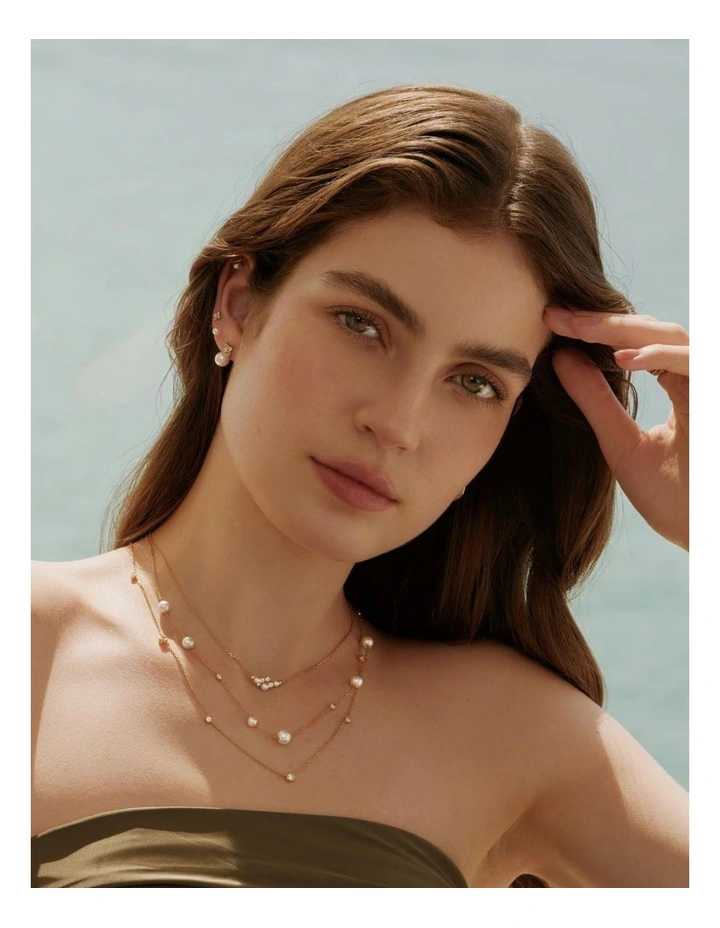 Gold Shell Pearl Cluster Necklace image 2