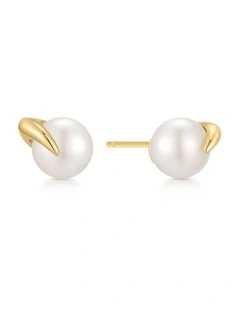 Gold Pearl Claw Stud Earrings