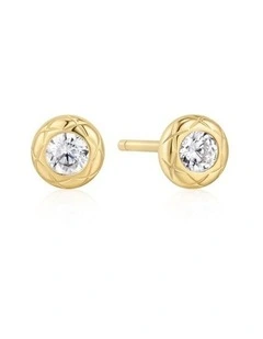 Gold Textured Bezel-Set Stud Earrings