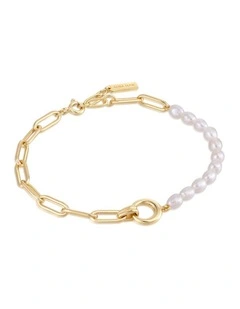 Gold Pearl Chunky Link Chain Bracelet