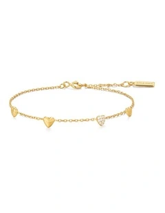 Gold Pave Puffed Heart Station Bracelet