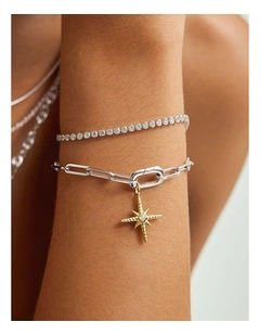 Silver Row Bezel Set Bracelet