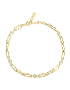 Gold Bezel Station Paper Clip Chain Bracelet