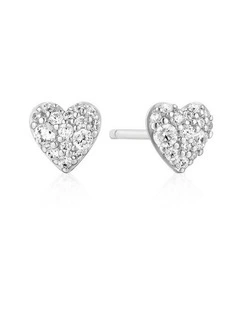 Silver Pave Heart Stud Earrings