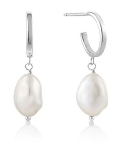 Pearl Mini Hoop Earrings Silver