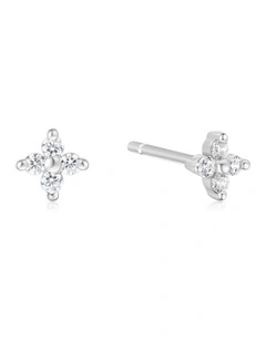 Silver Four-Petal Stud Earrings