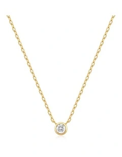 Gold Round Solitaire Cubic Zirconia Necklace