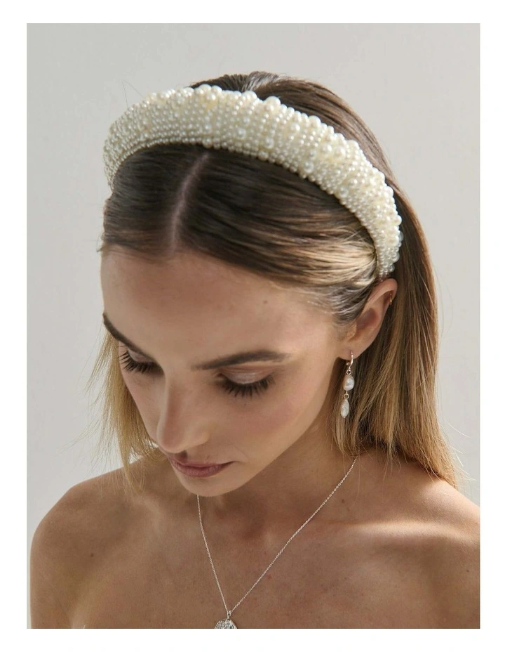 Pia Faux Pearl Statement Headband - White image 4