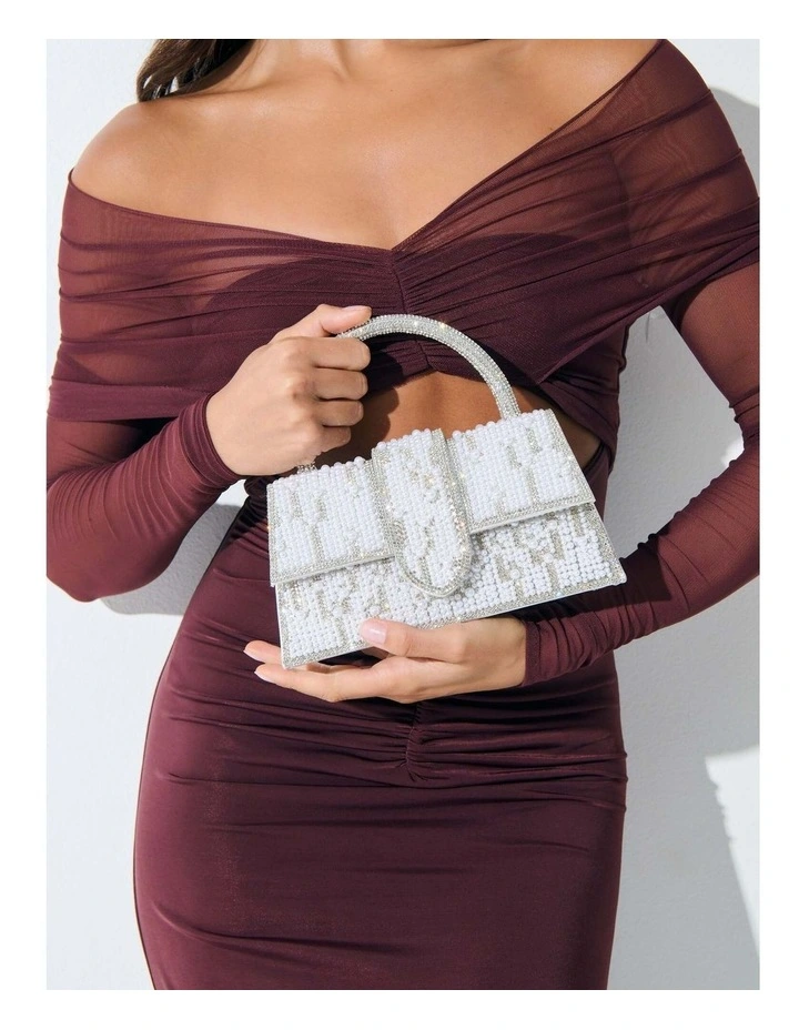 Lumire Pearl Top Handle Bag - White image 4