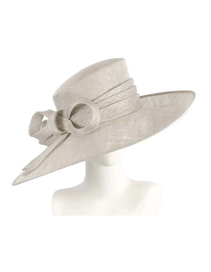 Wide Brim Sinamay Hat MA900S in Grey image 2