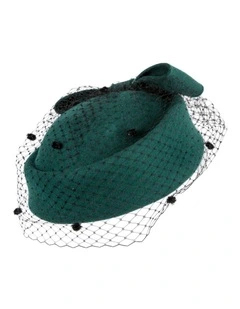 Wool Felt With Face Veil Pillbox Hat J431GRN in Green