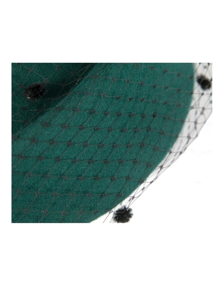 Max Alexander green wool felt pillbox hat with face veil J431GRN image 3