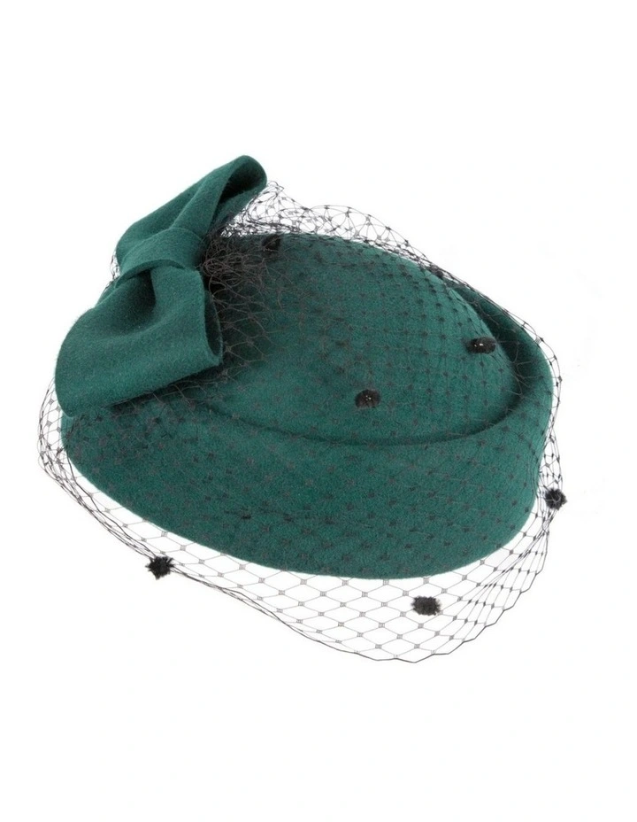 Max Alexander green wool felt pillbox hat with face veil J431GRN image 4