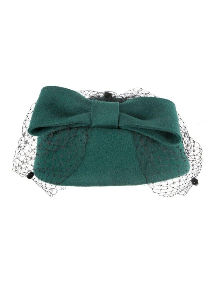 Max Alexander green wool felt pillbox hat with face veil J431GRN image 5