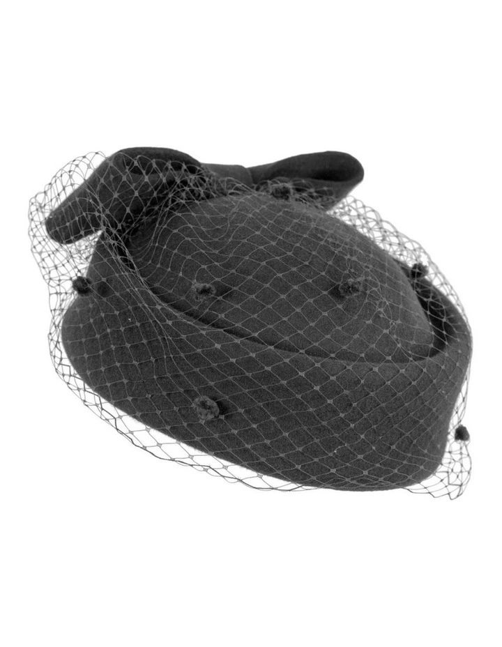 Max Alexander black wool felt pillbox hat with veil J431B image 2