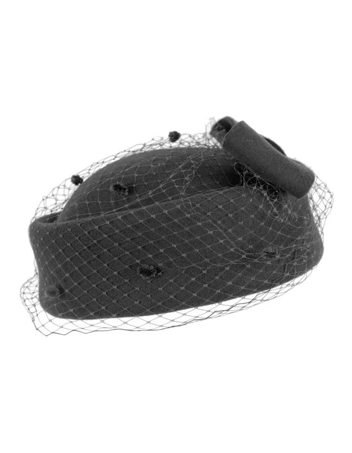 Max Alexander black wool felt pillbox hat with veil J431B image 3