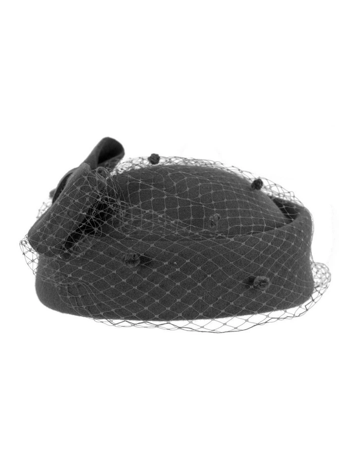 Max Alexander black wool felt pillbox hat with veil J431B image 4