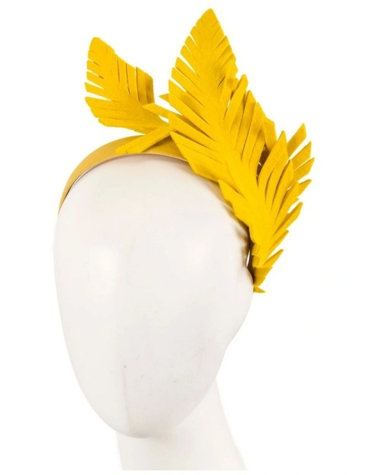 Max Alexander yellow felt leaf winter racing fascinator J406Y image 1